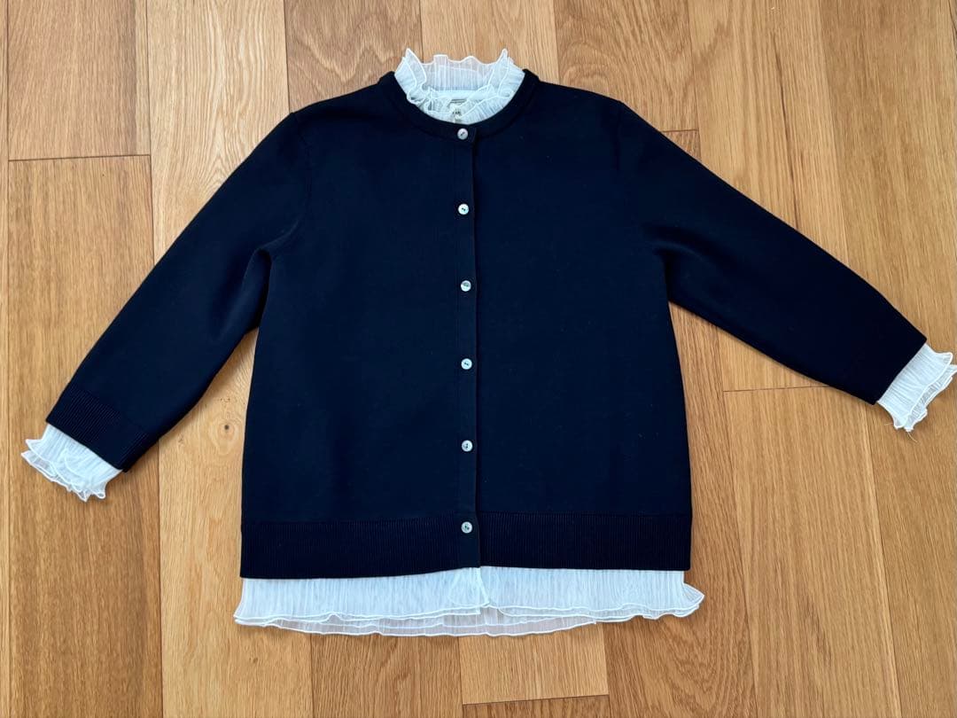 今季美品　UNITED ARROWS ネイビー 長袖 カーディガン フリル付き