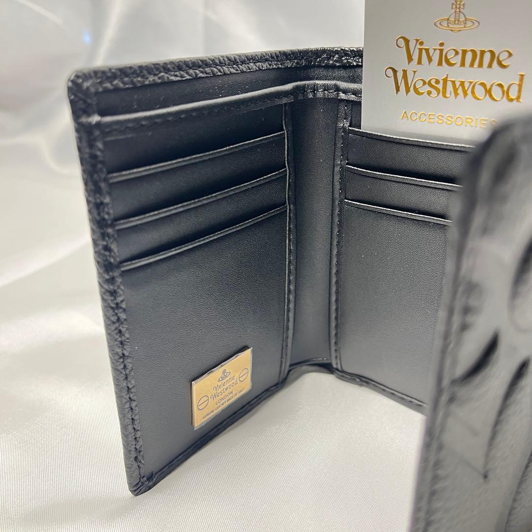 新品 Vivienne Westwood 黒 BIGロゴ 三つ折り財布 大人気