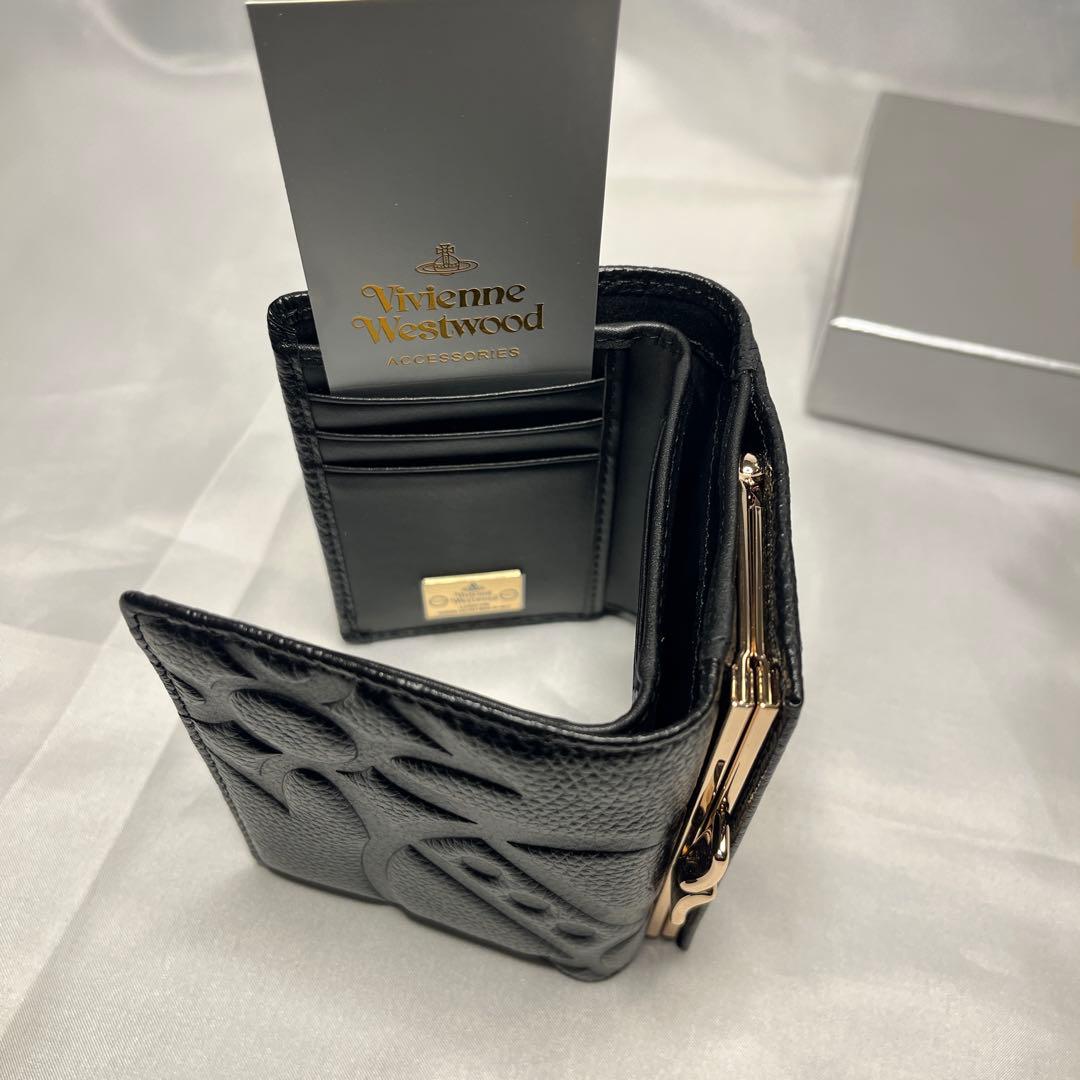新品 Vivienne Westwood 黒 BIGロゴ 三つ折り財布 大人気