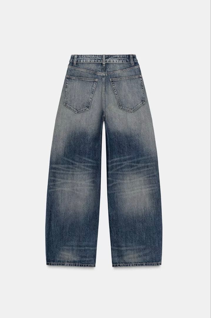 ZARA TRFミッドライズ折り返しウエストデニムパンツ　XS