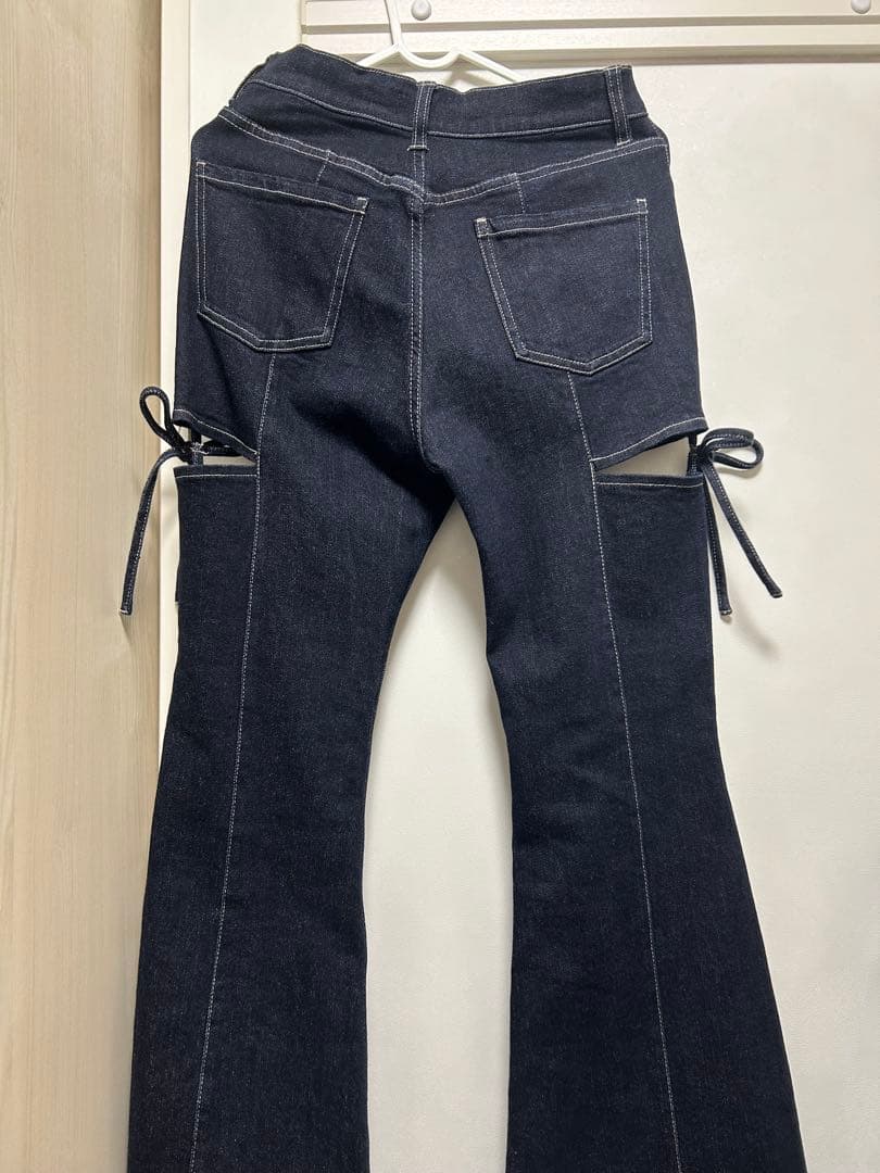 RESEXXY カットアウトリボンデニムパンツ インディゴブルー Sサイズ
