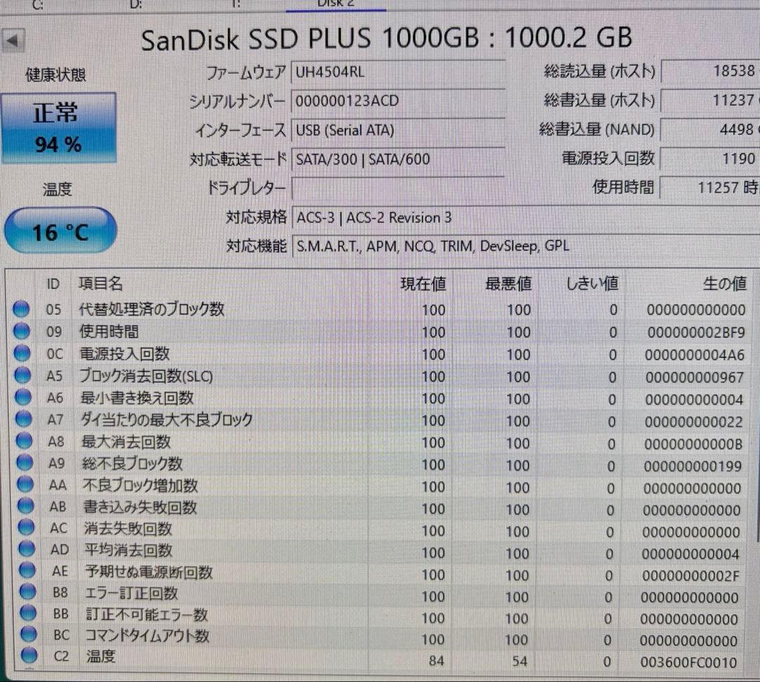 SanDisk SSD PLUS 1TB 2.5インチ