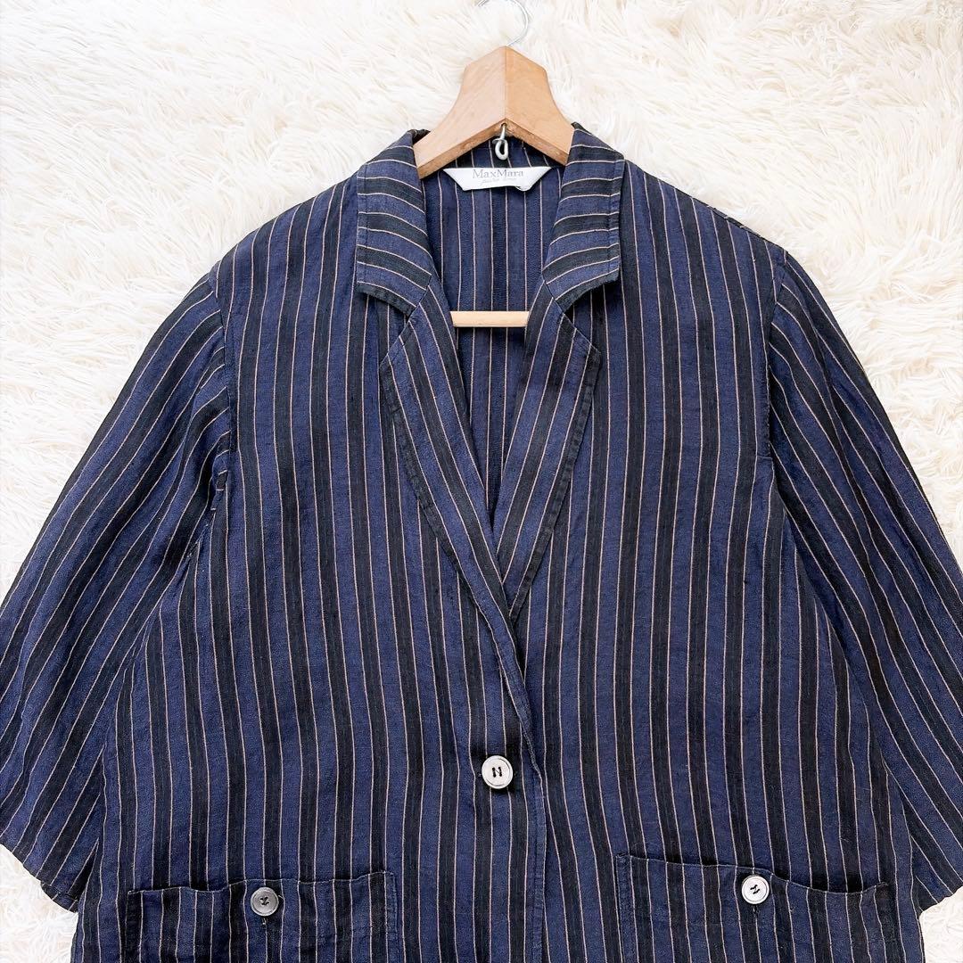 maxmara マックスマーラ　白タグ　リネンオーバージャケット　ストライプ