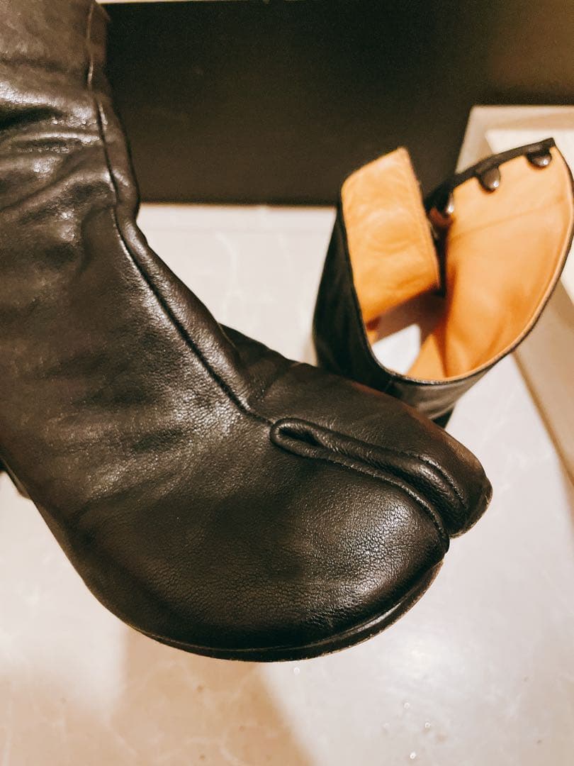 黒レザー tabi boots 37.5