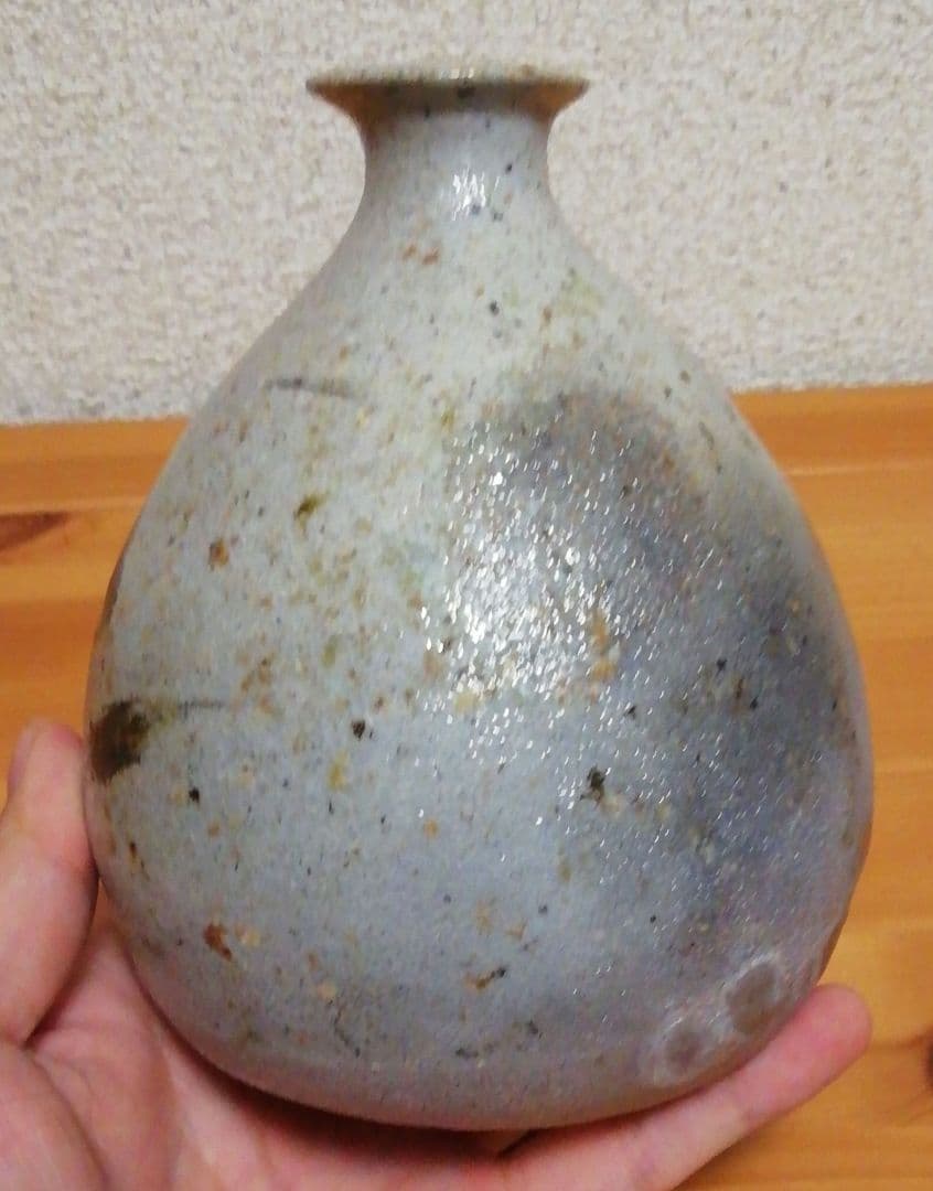 眞清水徹作　絵唐津　草文　舟徳利　共箱　酒器