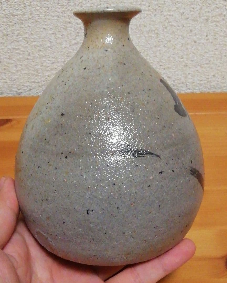 眞清水徹作　絵唐津　草文　舟徳利　共箱　酒器