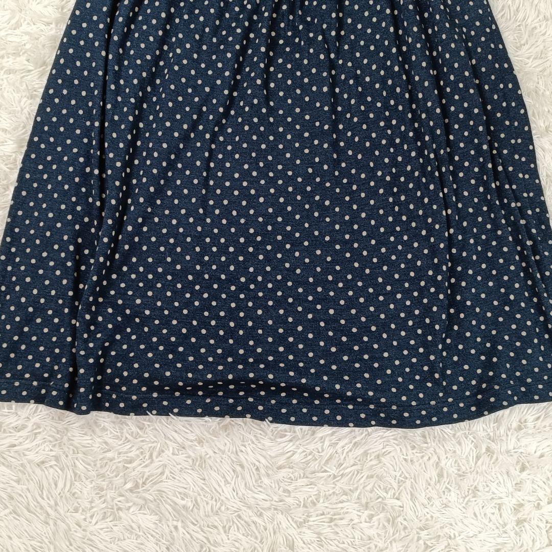 45R　インディゴ超ガーゼプリントSKIRT　ネイビー　ドット柄　ロングスカート