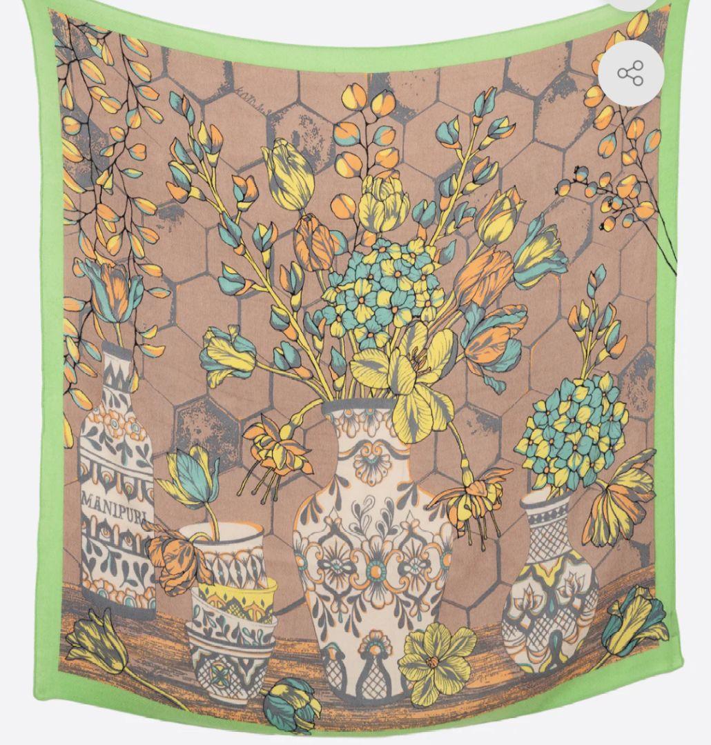 【美品】manipuri ウールシルクストール　ヘリンボーン織　温かい