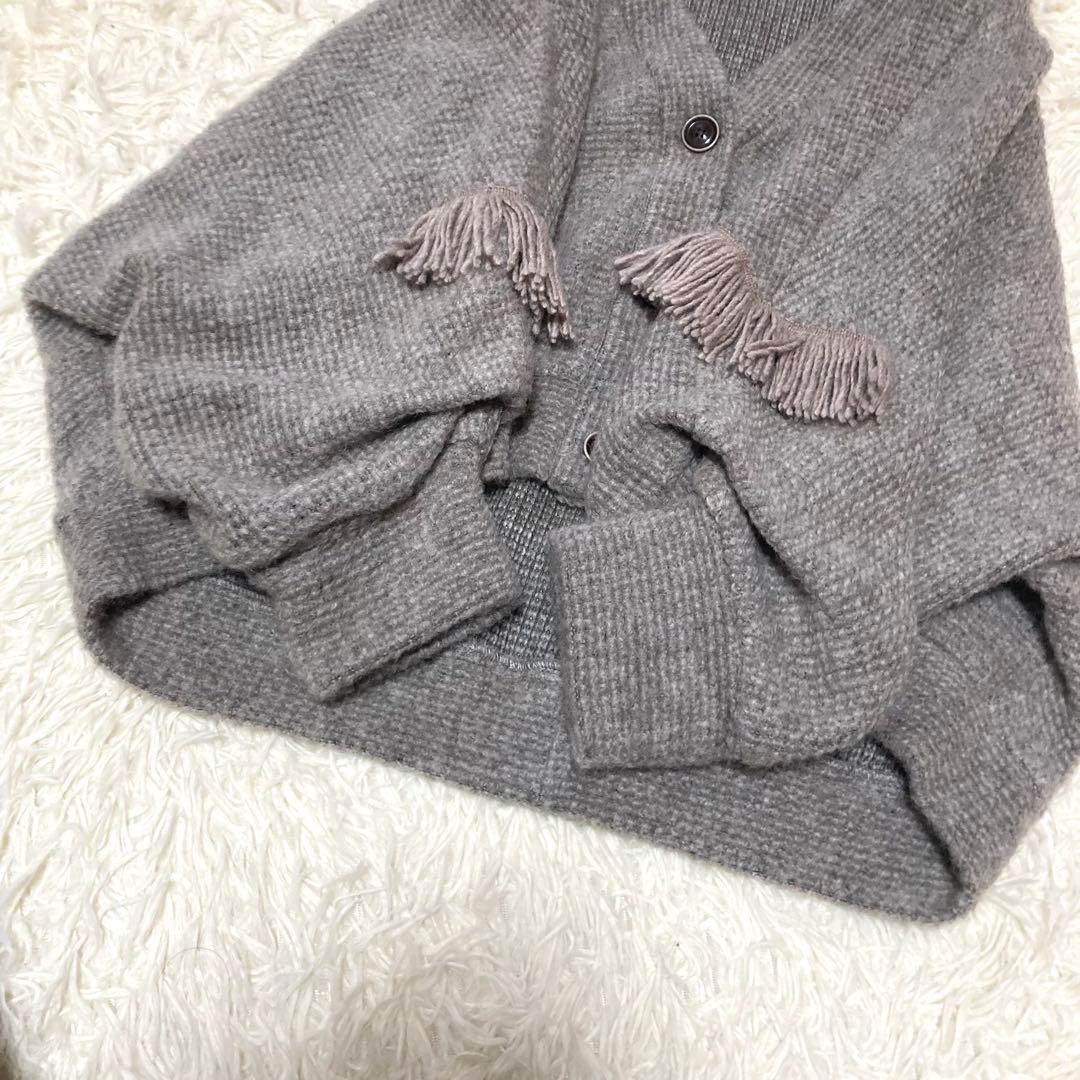 Lallia Mù フリンジカーディガン　ウール　モヘヤ　ポンチョ　グレー　38