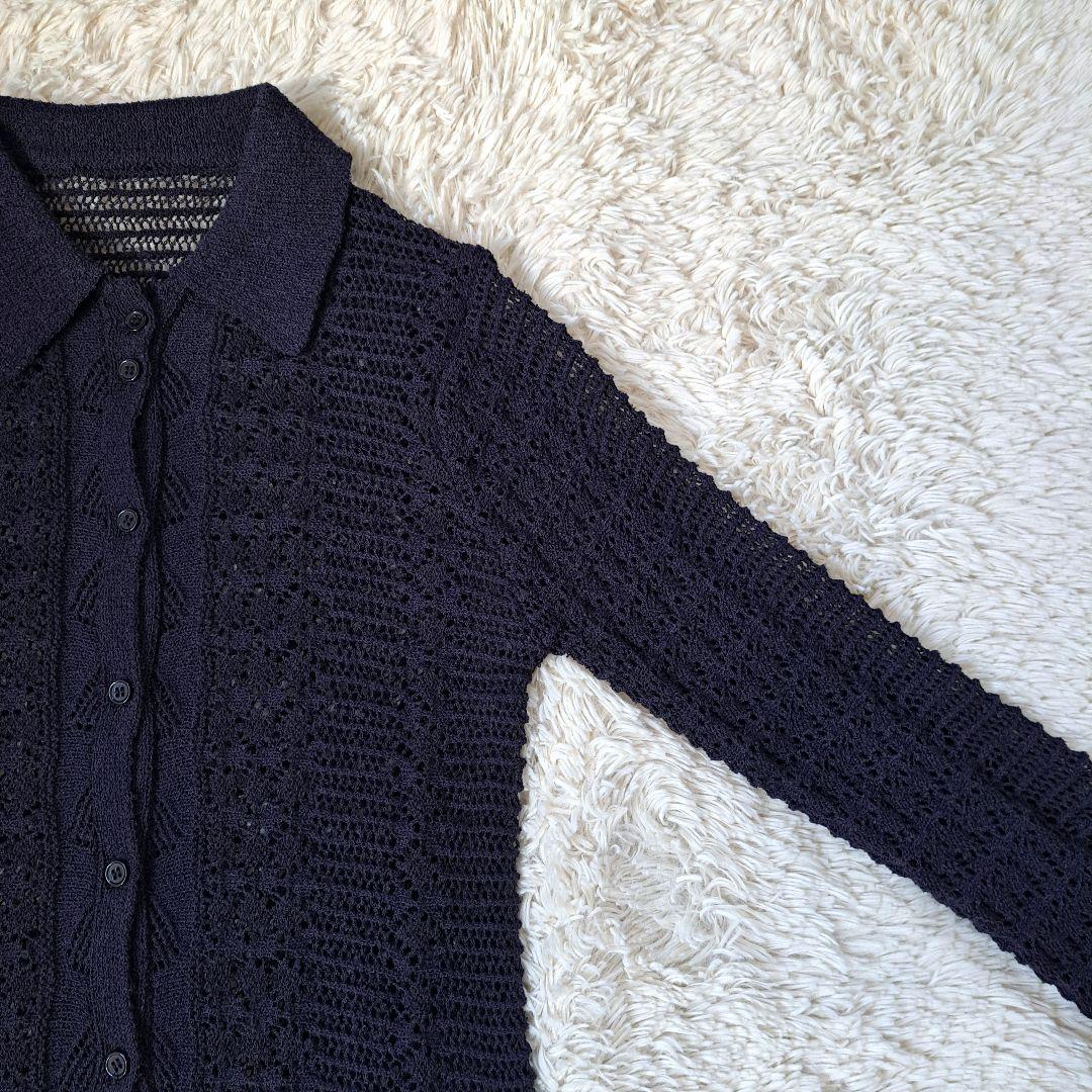 25SS anuke ミックスニットシャツ カーディガン ネイビー