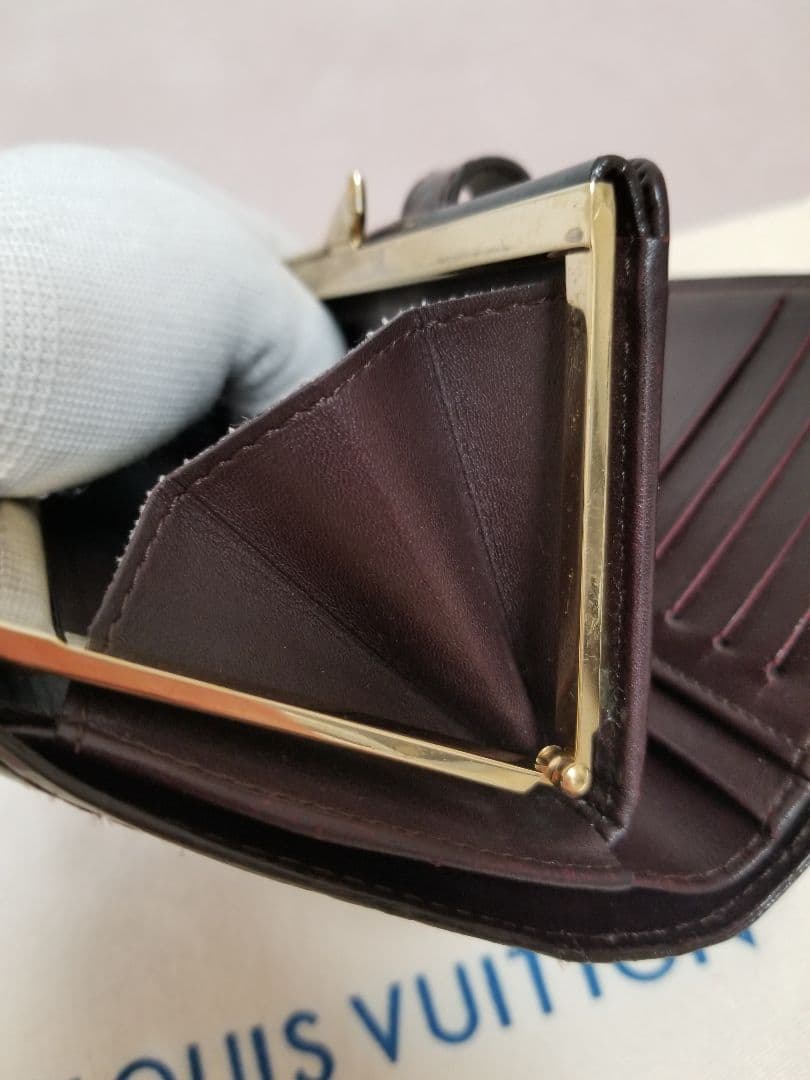 【美品】ルイヴィトン モノグラム ヴェルニ 二つ折り財布 がま口 ボルドー系色