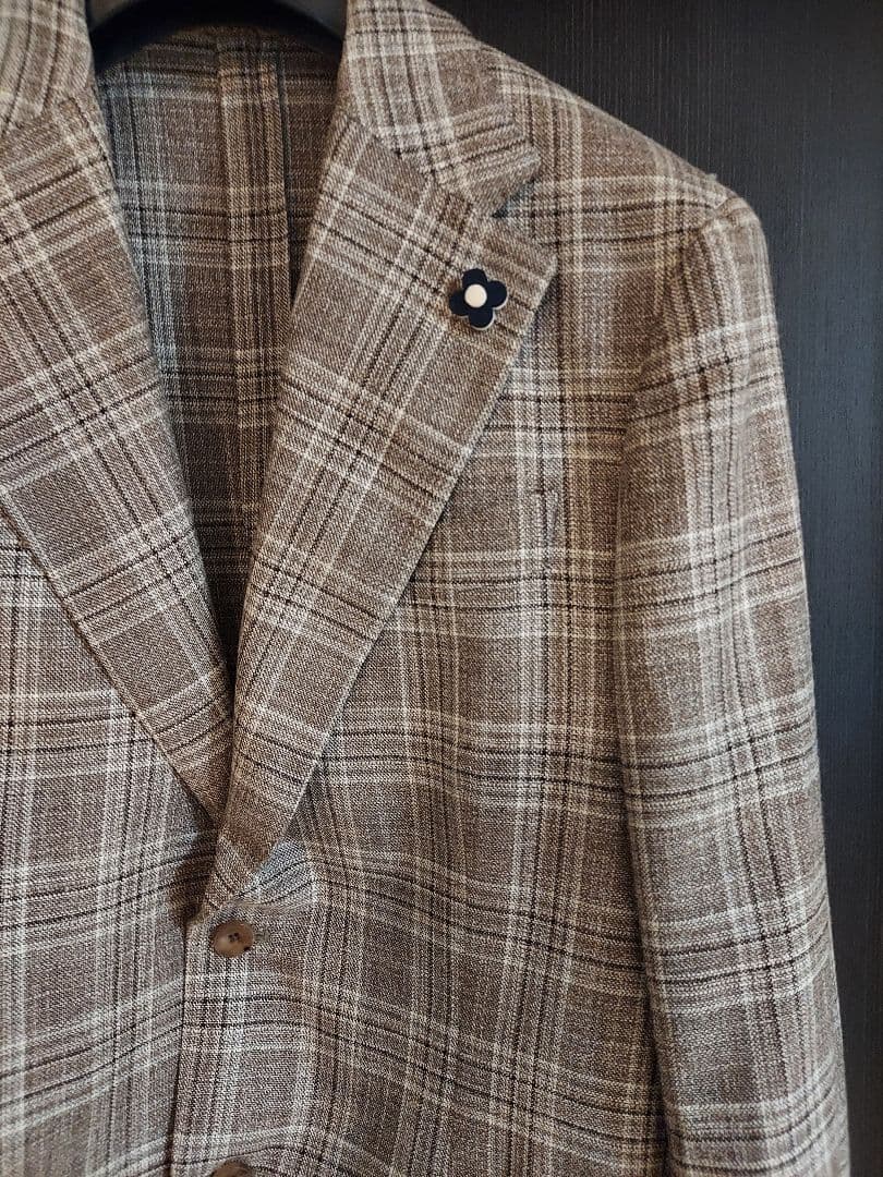 LARDINI ラルディーニ ウールシルクリネン混チェックジャケット 48