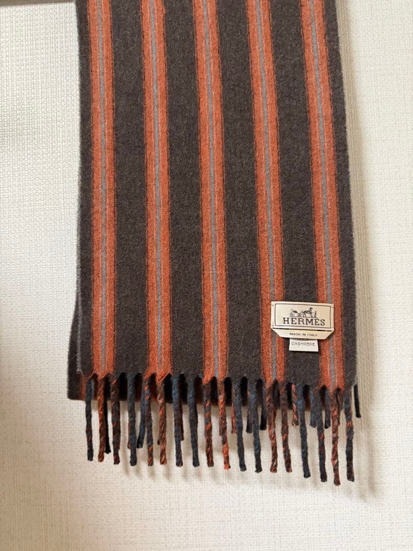 HERMES カシミヤ ストライプ マフラー　リバーシブル