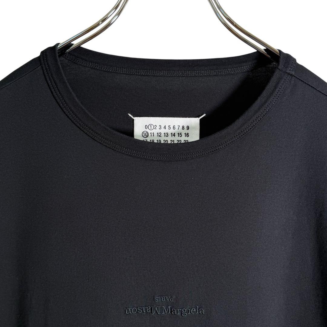 【美品】メゾンマルジェラ⭐︎反転ロゴ Tシャツ L ブラック ロゴ刺繍 センター