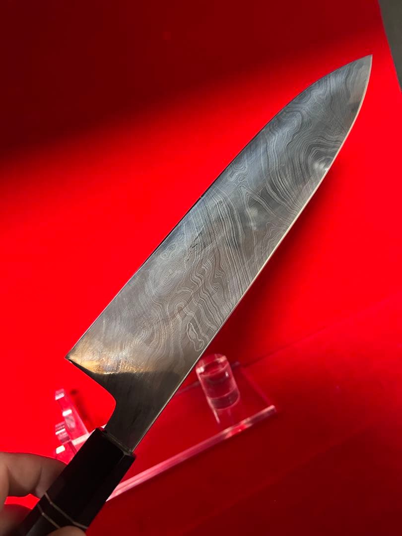 01561 包丁　和牛刀　スウェーデン鋼　6回鍛　墨流　桐箱付　未使用品