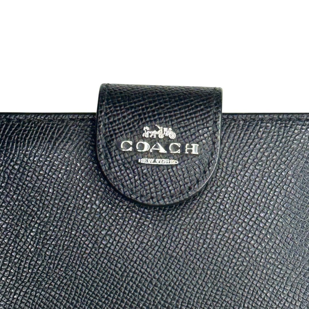 【美品】COACH コーチ 二つ折り財布 ブラック レザー
