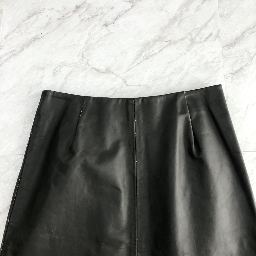 【新品】SEEALL BIKER SKIRT オールレザー ブラック 38