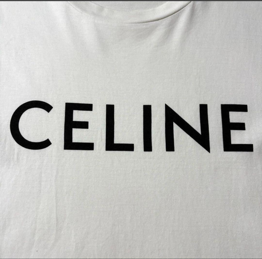 CELINE セリーヌ ロゴプリント 半袖Tシャツ M ホワイト レディース