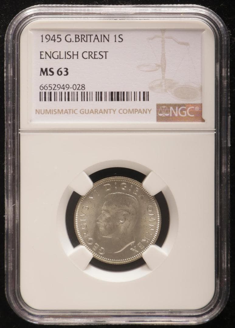 美品　 NGC-MS63 イギリス　ジョージ6世　1945　銀貨