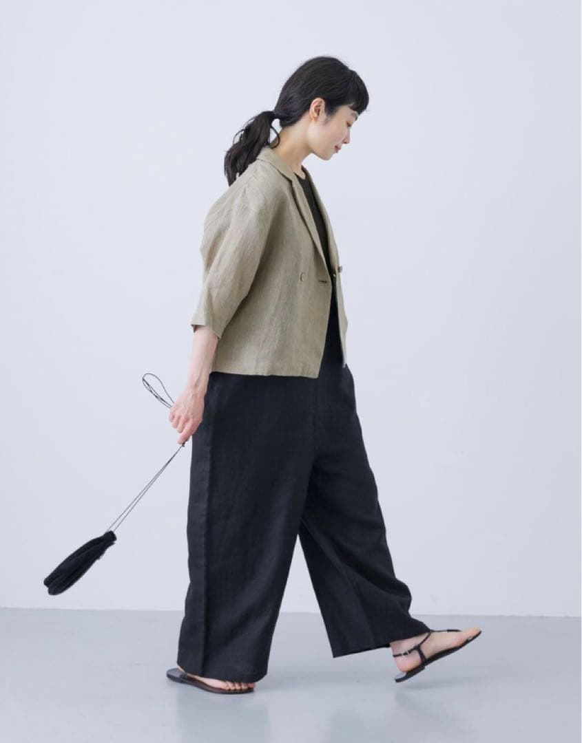 未使用タグ付き　かぐれ　リネンハーフスリーブジャケット