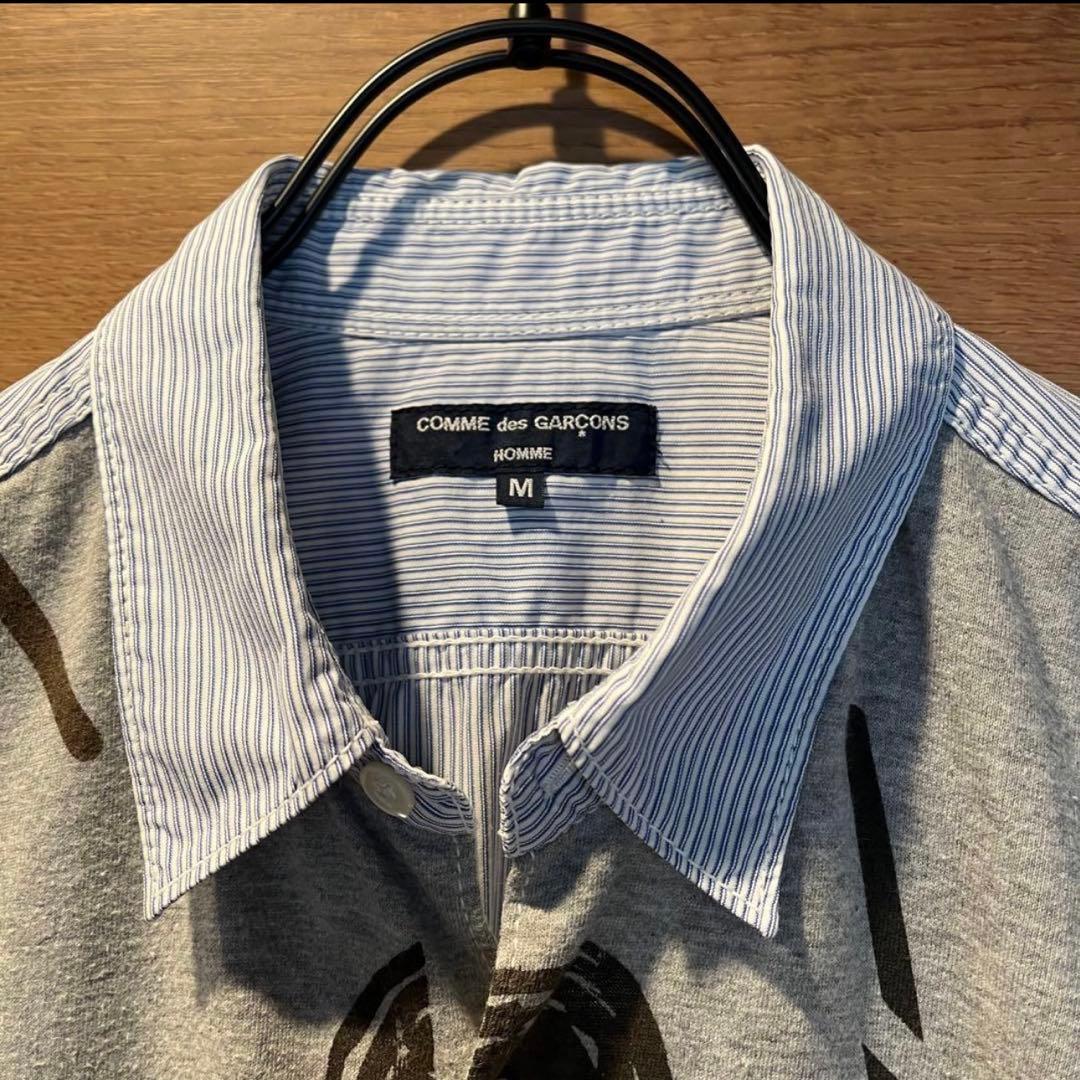 COMME des GARCONS/メンズ半袖 プリント 切替ストライプシャツ
