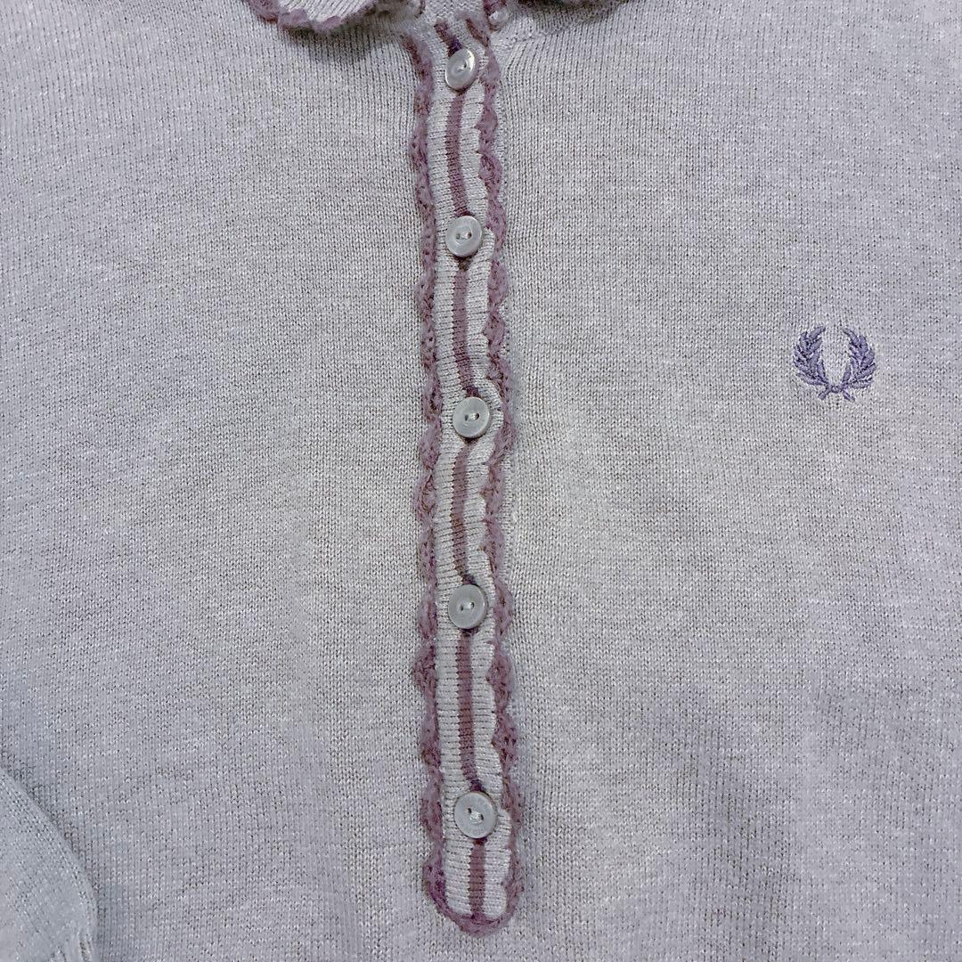 FRED PERRY ポロシャツ ニット 7分袖 フリル ラベンダー 綿100%