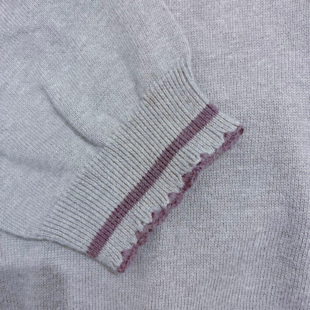 FRED PERRY ポロシャツ ニット 7分袖 フリル ラベンダー 綿100%