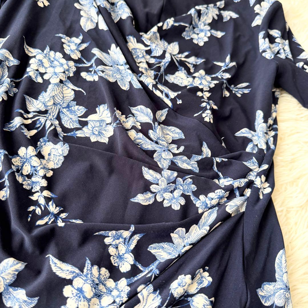 美品　ローレンラルフローレン　花柄　カシュクール　ワンピース　膝丈　ネイビー　6