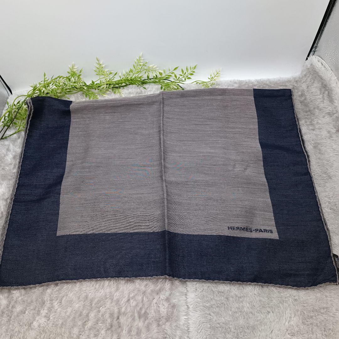 美品　HERMES　ストール　マフラー　カシミヤ　　グレー✕ネイビー　男女兼用