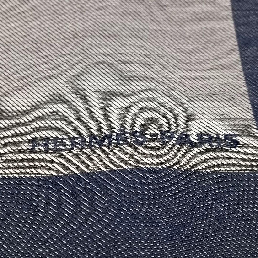 美品　HERMES　ストール　マフラー　カシミヤ　　グレー✕ネイビー　男女兼用