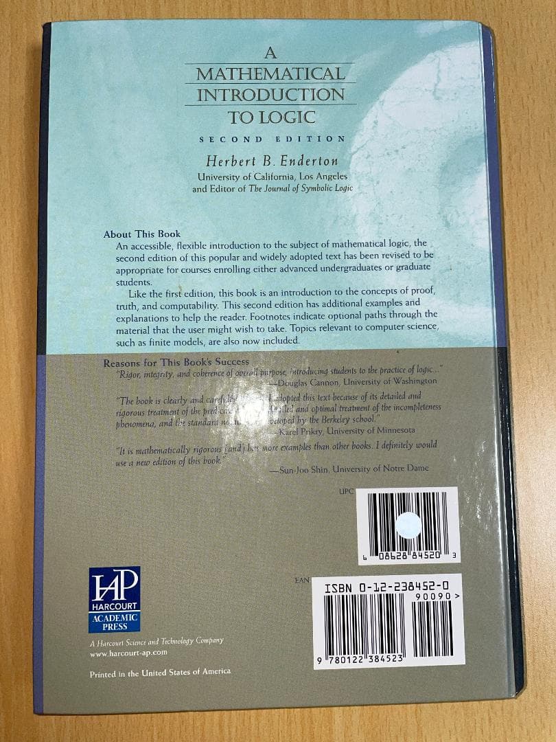 数理論理学 A Mathematical Intro to Logic 洋書