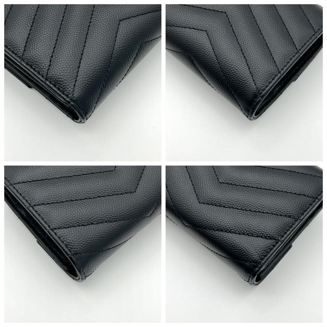 【最高級美品】サンローラン キャビアスキン フラップ 三つ折り財布 黒 ブラック