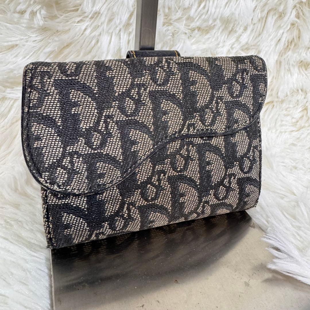Dior ディオール　折財布　キャンバス　トロッター　オブリーク レザー　ボタン