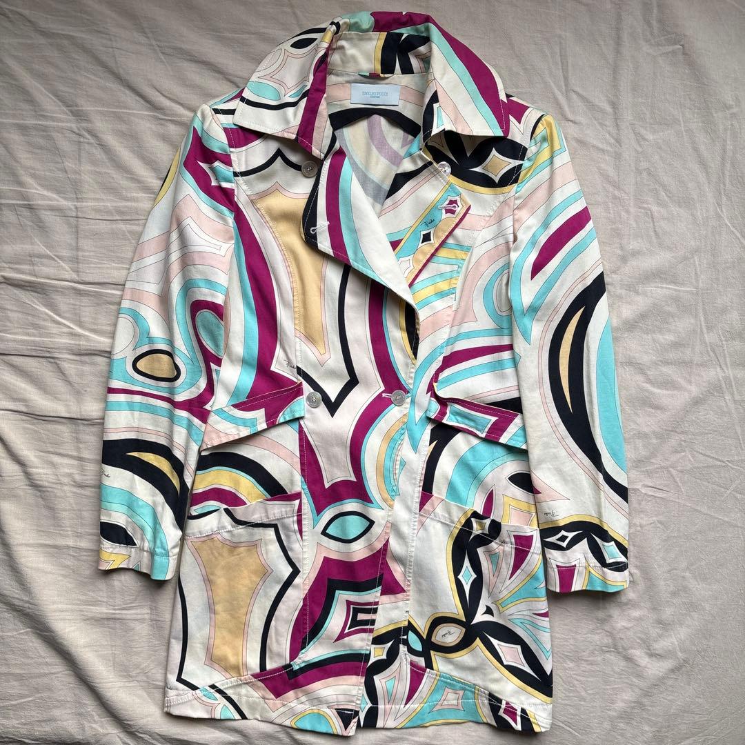 【イタリア製】EMILIO PUCCI トレンチコート 薄手 マルチカラー