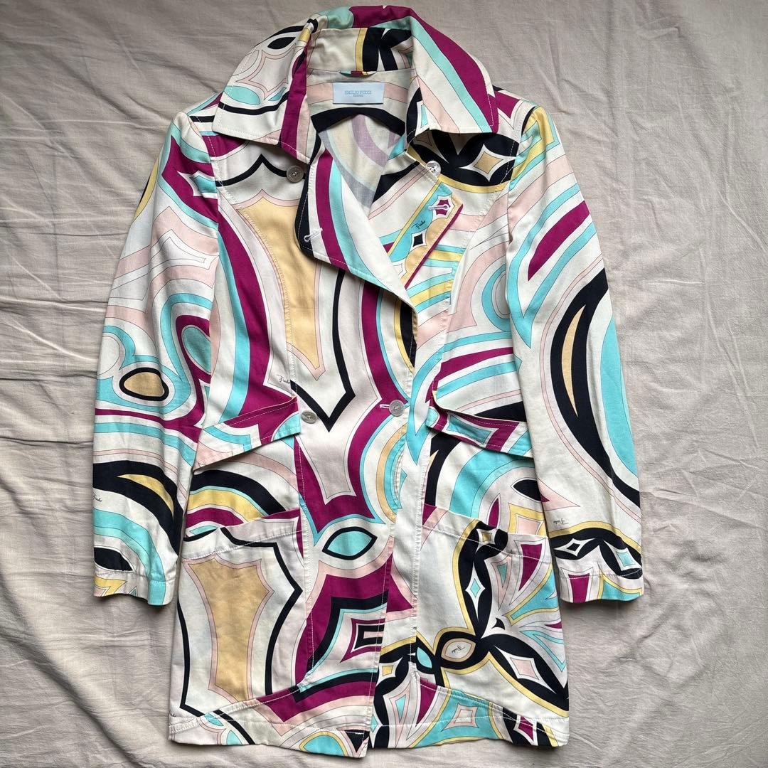 【イタリア製】EMILIO PUCCI トレンチコート 薄手 マルチカラー