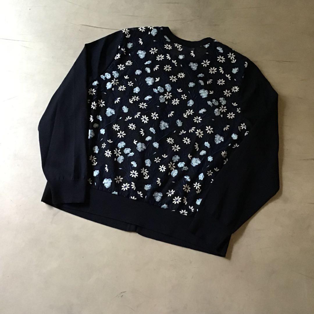 【高級】leilian レリアン　カーディガン　花柄　刺繍　ネイビー　日本製
