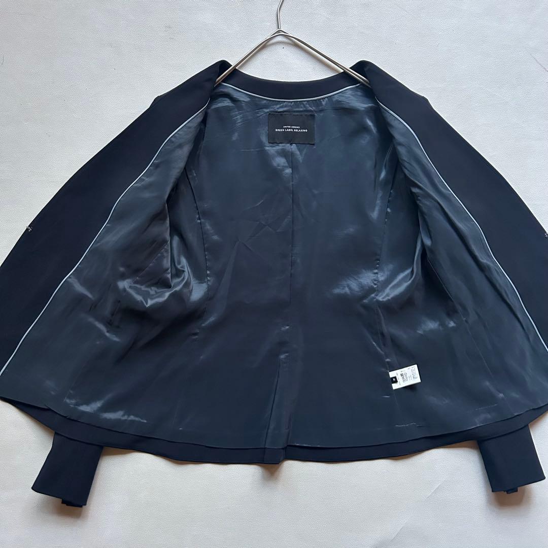 239GLR22AW手洗可◎防皺ストレッチノーカラージャケット38紺色