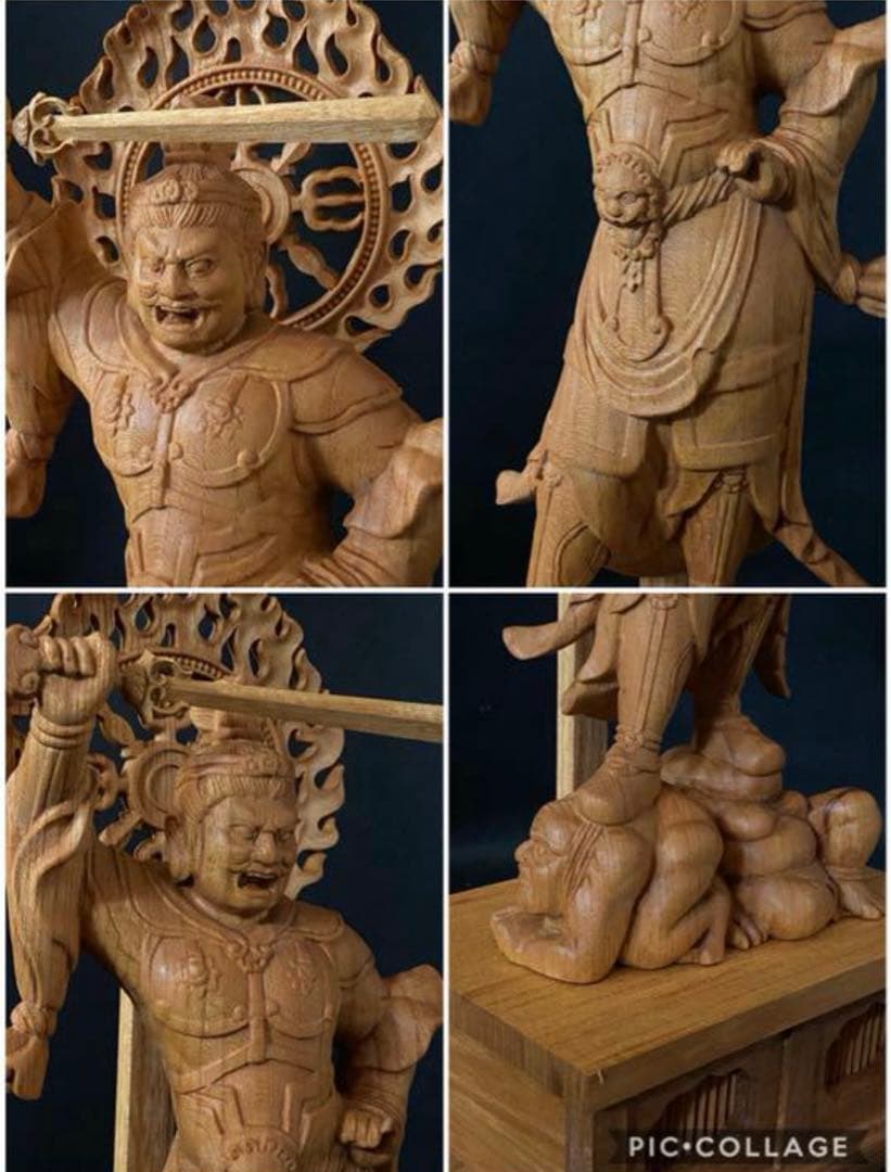 井波彫刻　仏教工芸品　総ケヤキ材　仏師で仕上げ品　四天王像一式