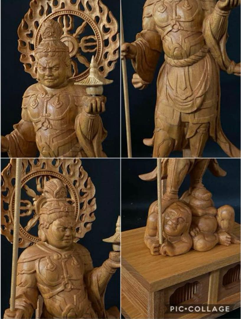 井波彫刻　仏教工芸品　総ケヤキ材　仏師で仕上げ品　四天王像一式