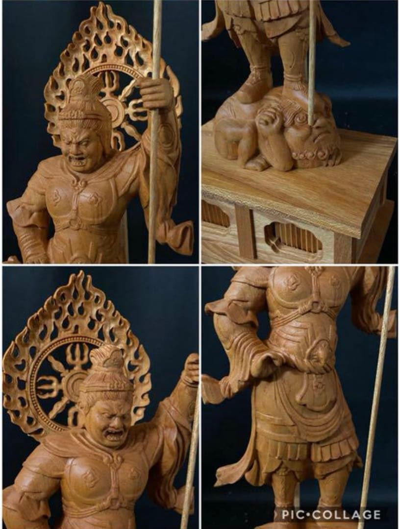 井波彫刻　仏教工芸品　総ケヤキ材　仏師で仕上げ品　四天王像一式