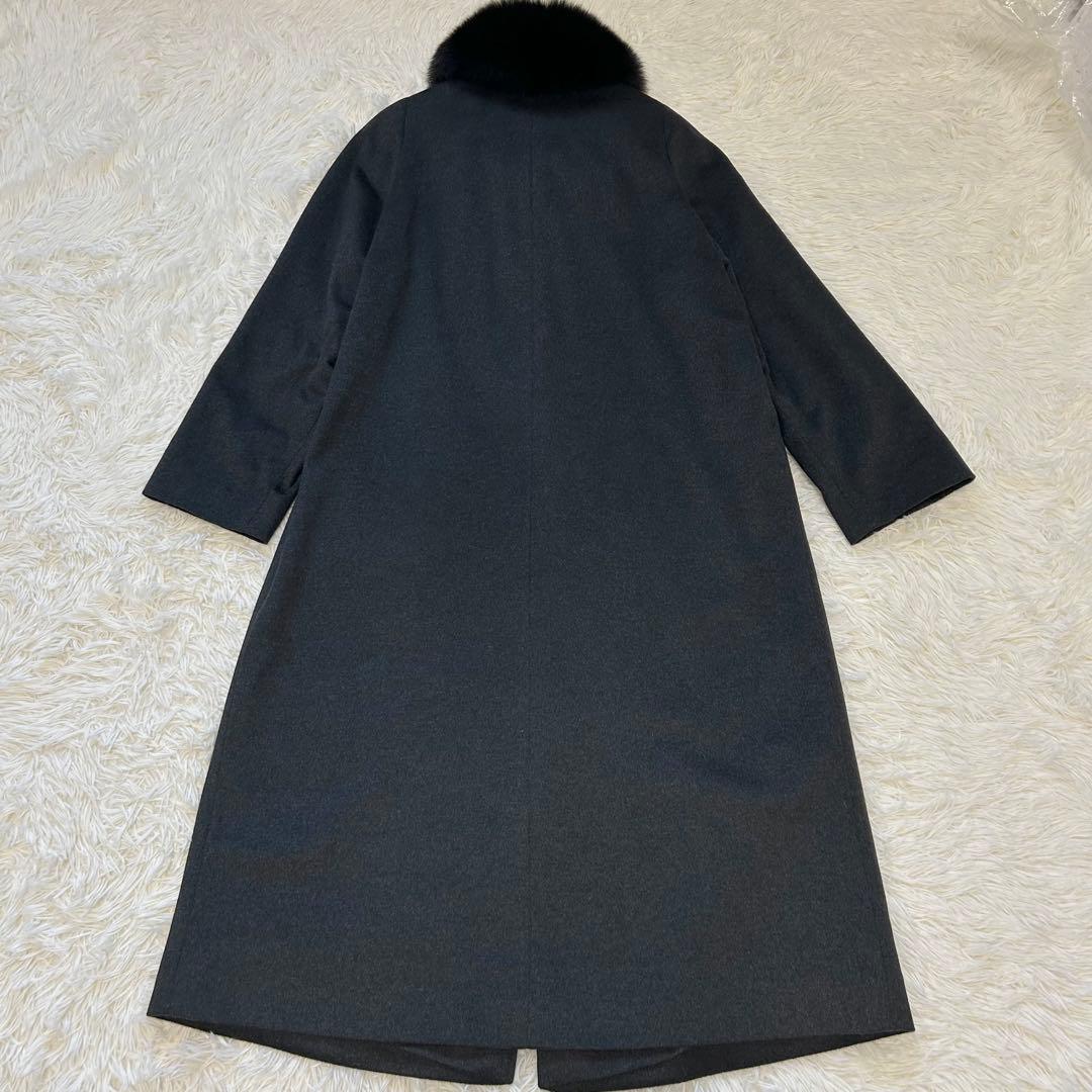 カシミヤ100% 黒 ダークグレー　ロングコート 高級感