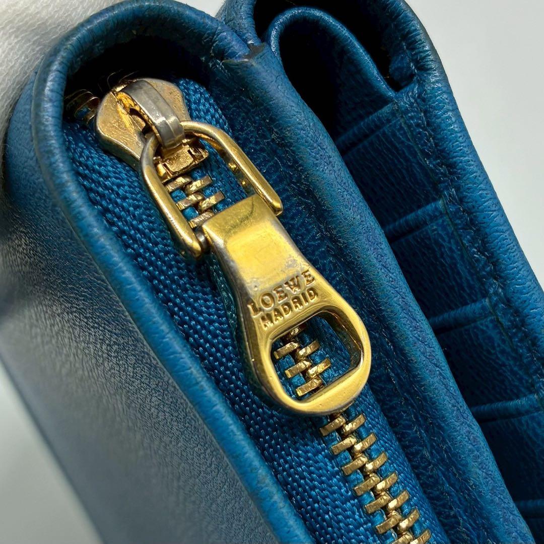 LOEWE ロエベ　アナグラム　コンパクトウォレット　ラウンドジップ　ブルー