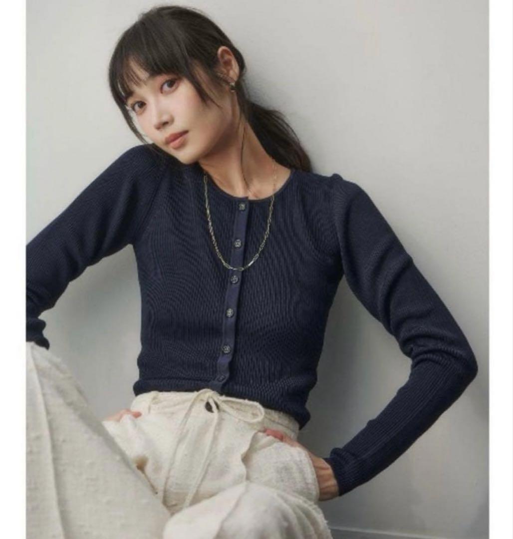 anuans リュクスビスコースリブニットカーディガン NAVY 2