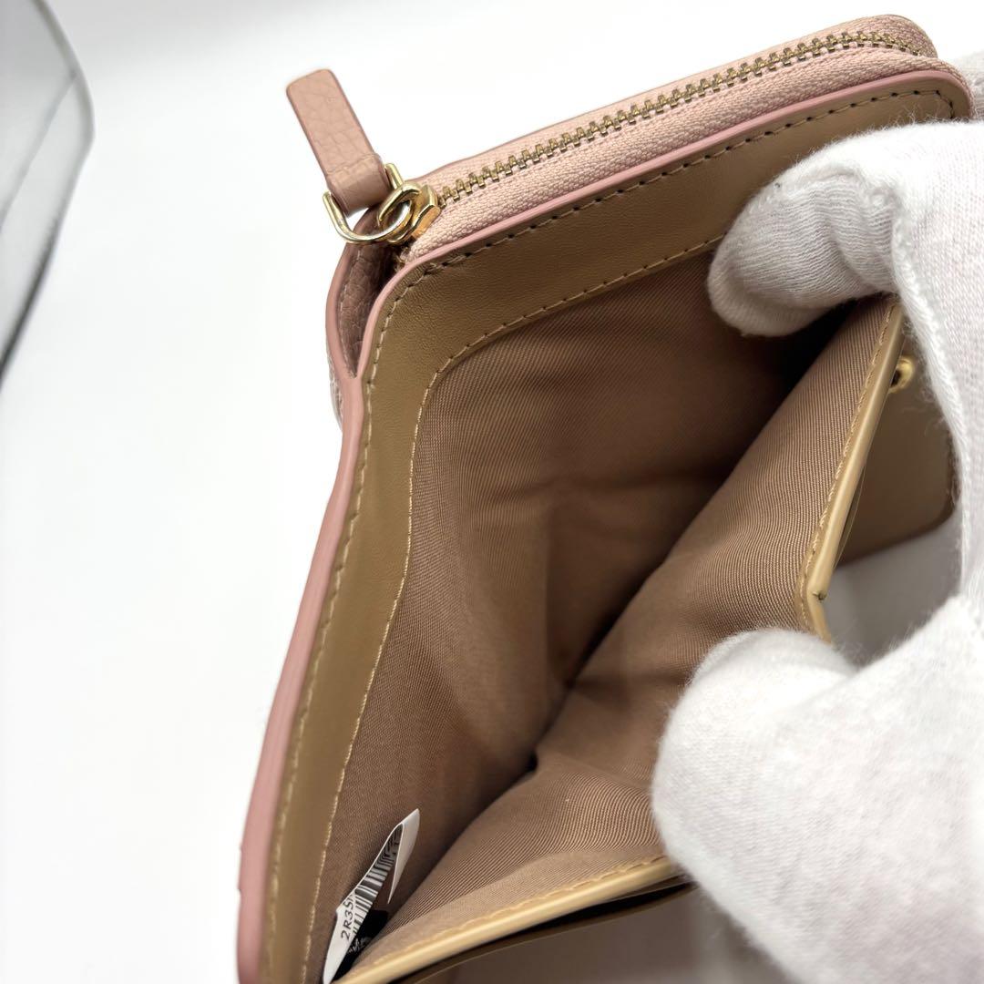 【美品】マークジェイコブス 二つ折り財布 レザー ラウンドファスナー ピンク