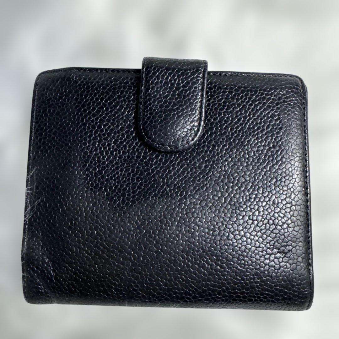 CHANEL シャネル ココマーク ダブルホックウォレット キャビアスキン 黒