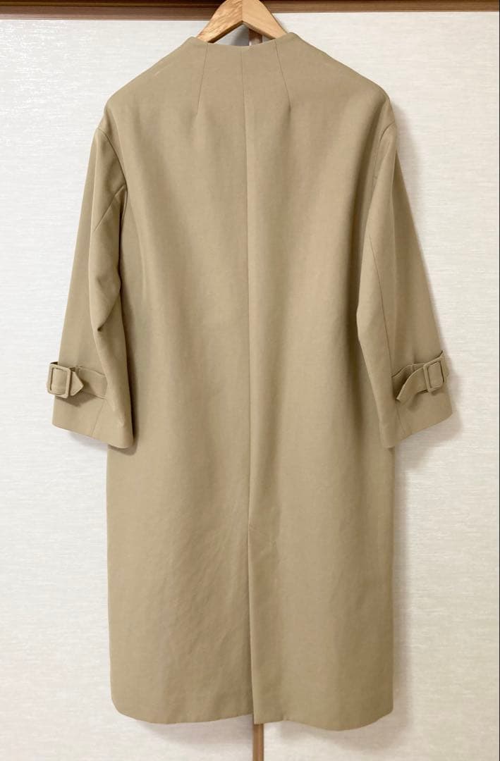IÉNA コットンWクロス ノーカラーVネックコート　ベージュ　イエナ　38