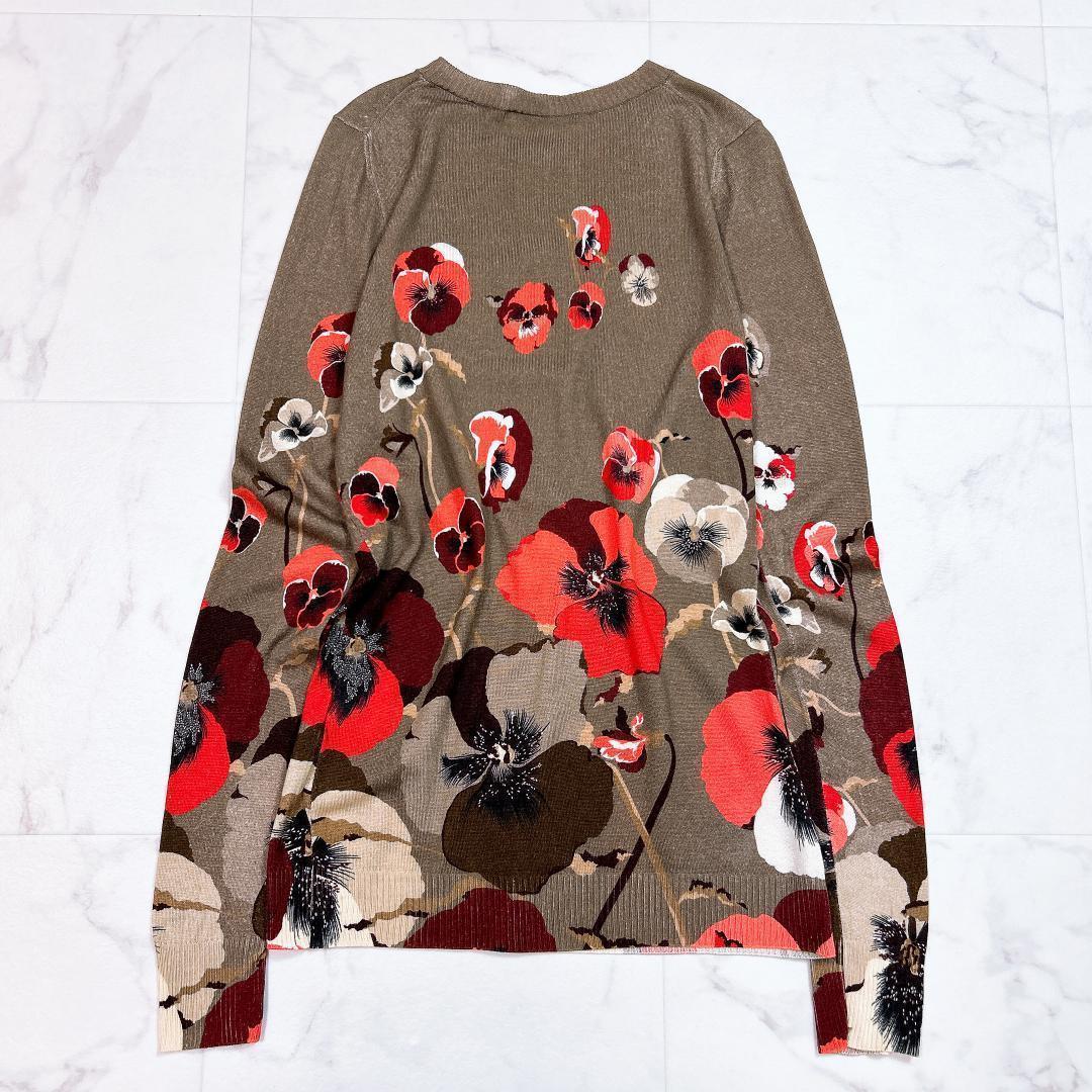 ◎ GUCCI カーディガン カシミヤ シルク ウール 花柄 ブラウン S