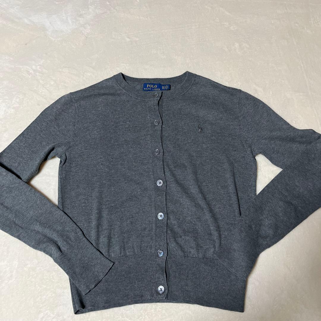 極美品❤️ラルフローレン カーディガン　XS グレー コットン 同色ポニーロゴ