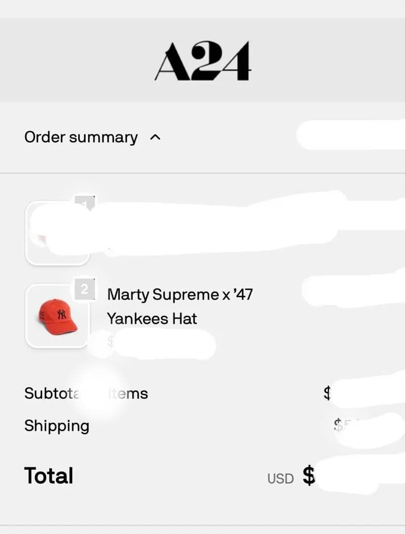 MARTY SUPREME A24 NYヤンキースキャップ　マーティシュプリーム
