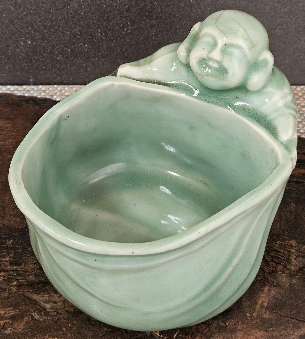 江戸時代〜明治時代初期　三田青磁　 古伊万里青磁　布袋型 鉢　筆洗 盃洗 煙草入